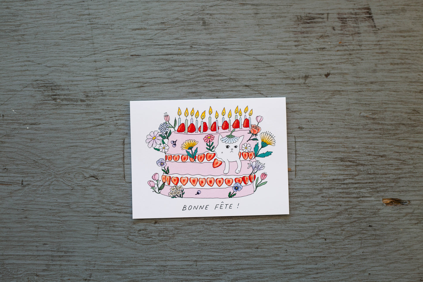 Carte de souhait - chat gâteau fête / Foonie