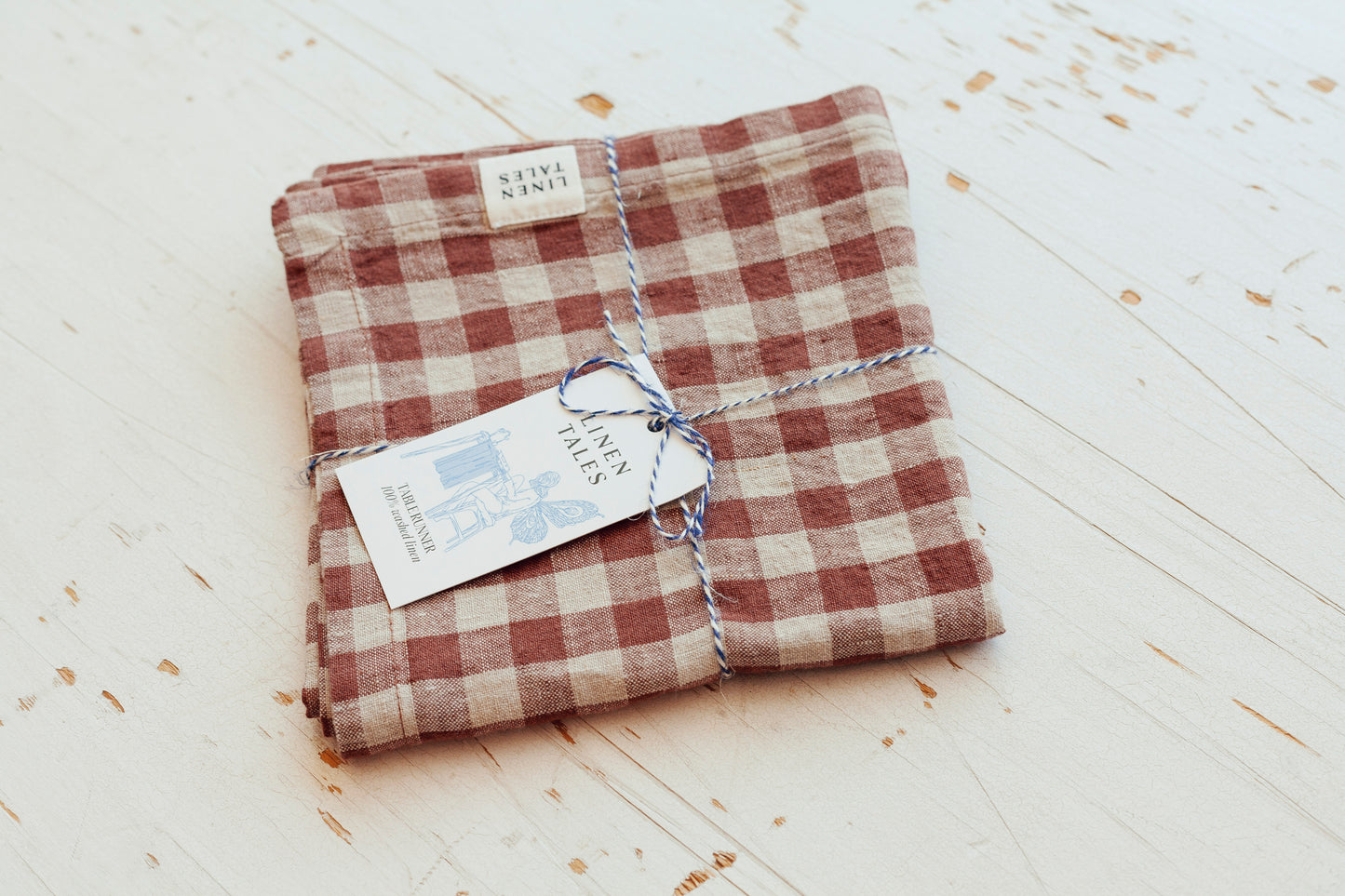 Chemin de table chocolat Gingham 100% lin