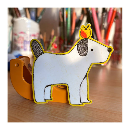 Autocollant chien pomme blanc