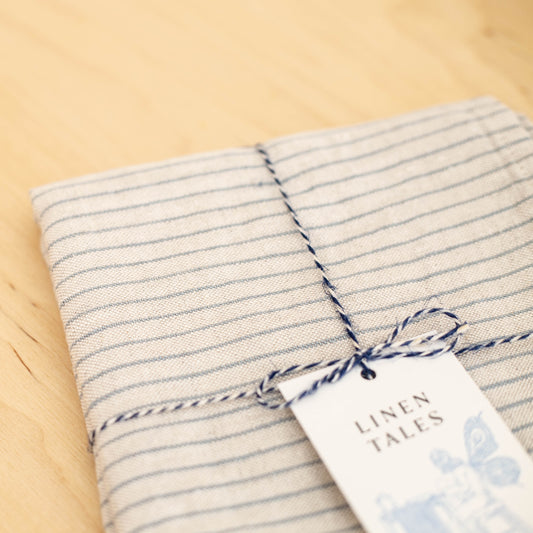 Chemin de table en lin gris rayé 16x59po