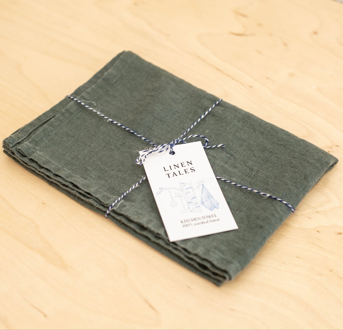 Linge à vaisselle vert forêt 100% lin