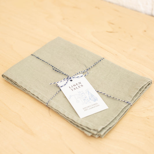 Linge à vaisselle vert sauge 100% lin