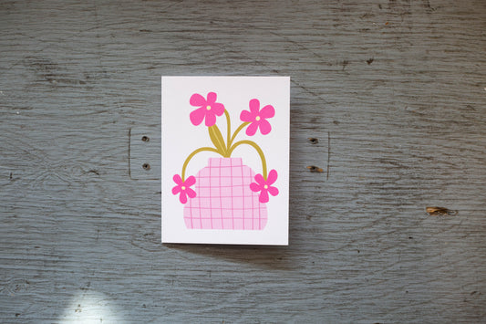 Carte de vœux rétro Pot de fleurs