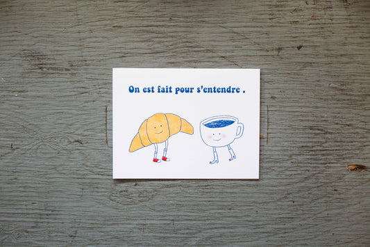 Carte de souhait -  café croissant / Foonie