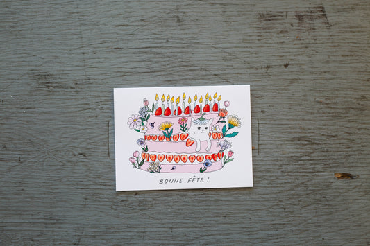 Carte de souhait -  chat gâteau fête / Foonie
