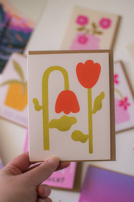 Carte de vœux rétro Tulipes Rouges