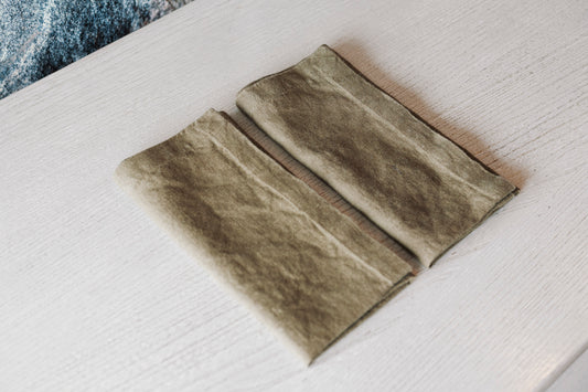 Duo serviettes de table vert olive 100% lin