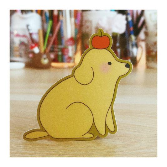 Autocollant chien pomme jaune